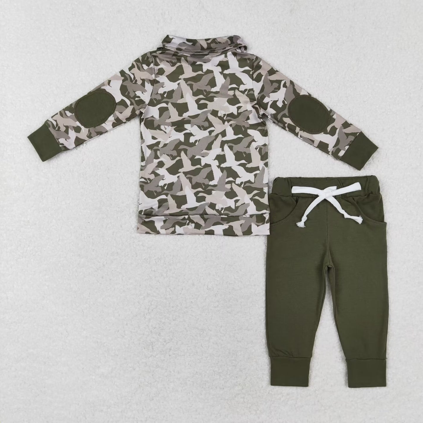 rts no moq BLP0493 Duck Camouflage Button Long Sleeve Dark Green Pants Set