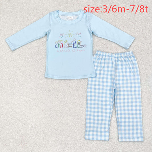 rts no moq BLP0504 Jesus blue long-sleeved plaid trousers set