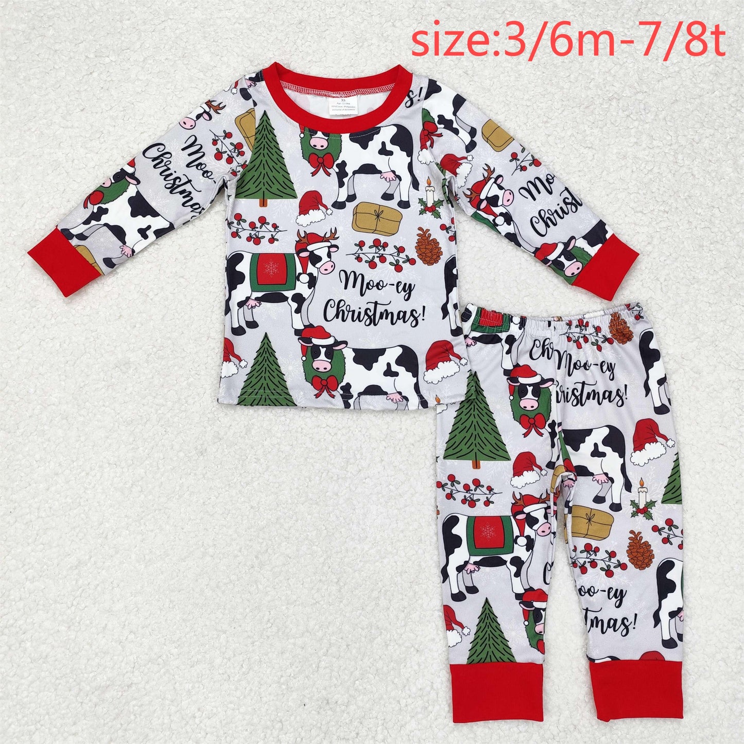 rts no moq BLP0513 Christmas Tree Cow Gray Red Long Sleeve Pants Pajama Set