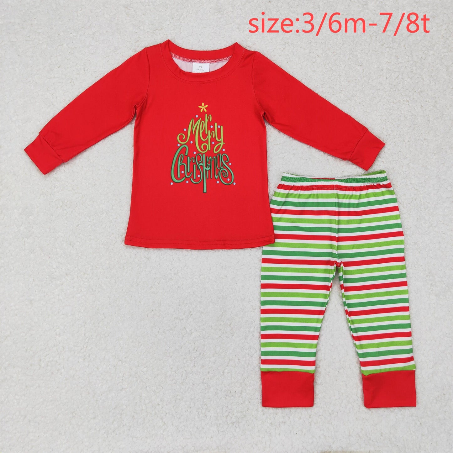 rts no moq BLP0528 merry christmas long-sleeved red and green striped trousers pajama set