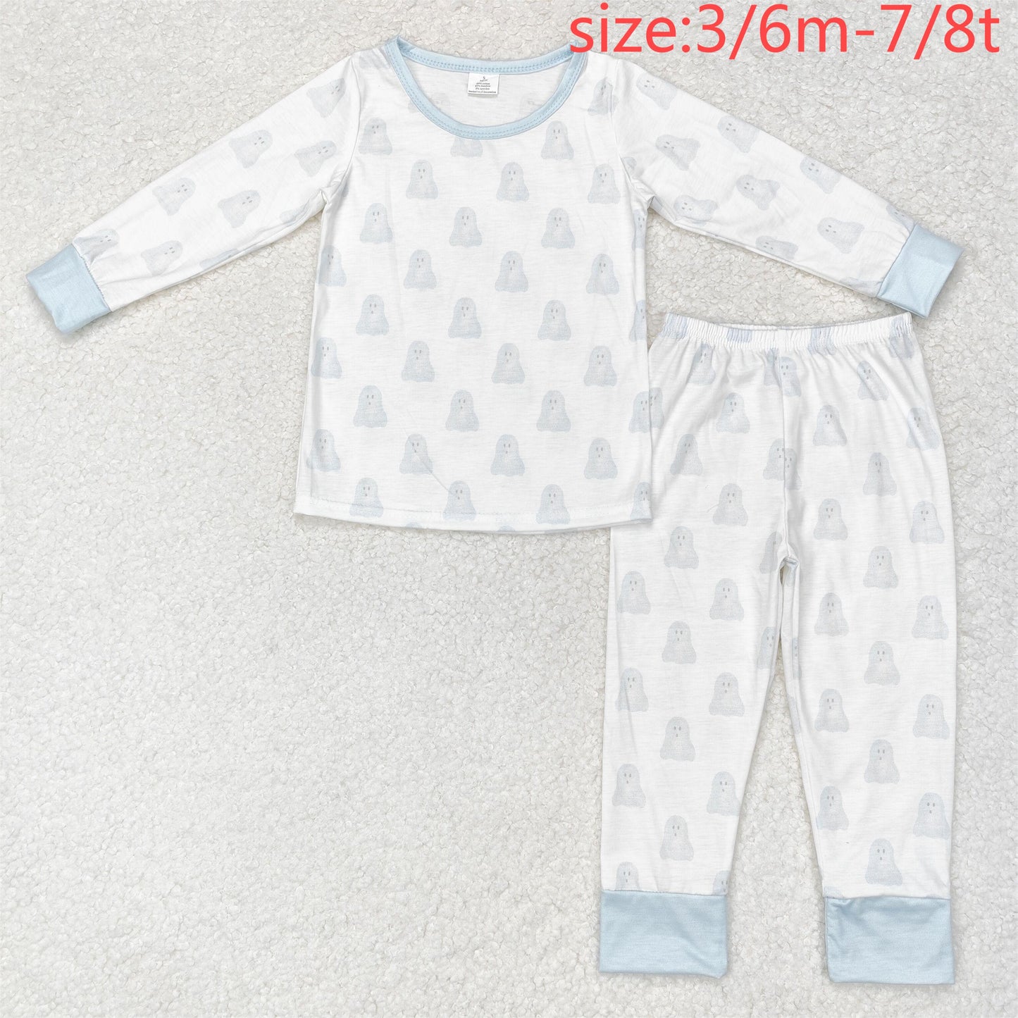 rts no moq BLP0540 Bamboo blue ghost white long-sleeved long pants pajamas set