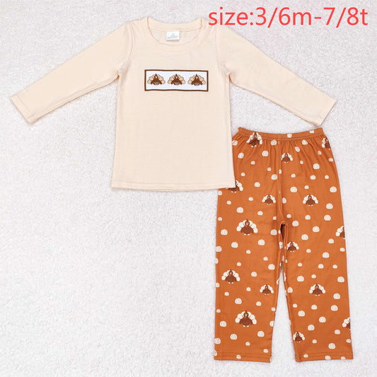 rts no moq BLP0542 Embroidered turkey re pumpkin brown trousers set