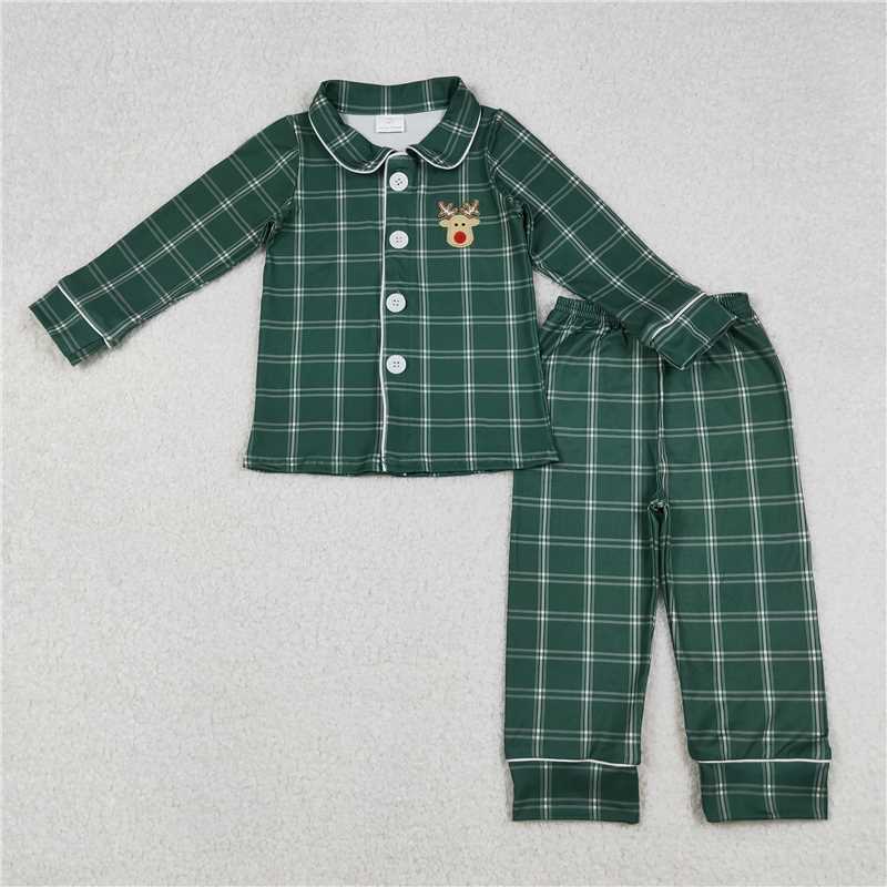 RTS NO MOQ Sibling Baby girl clothes embroidery Christmas deer long-sleeved trousers suit & dress and adult top