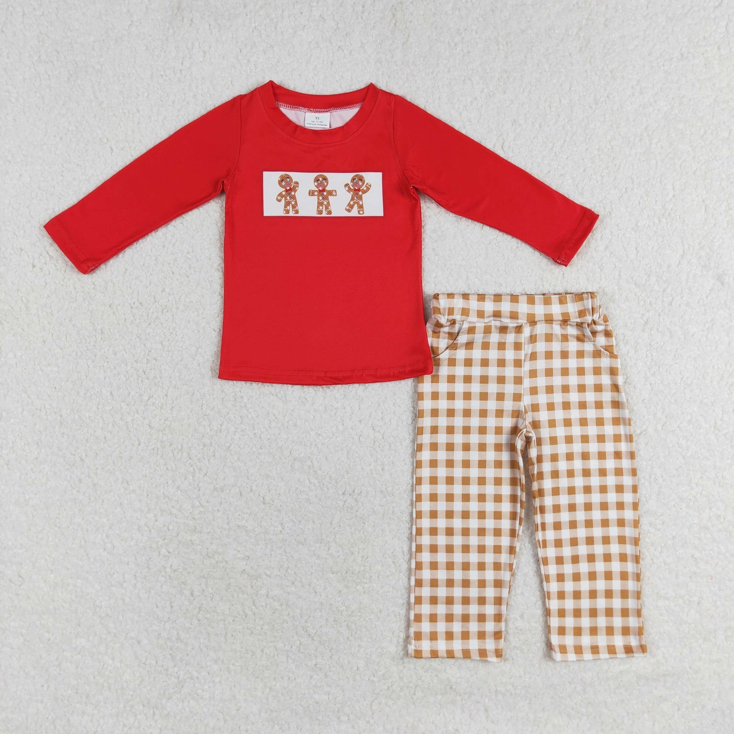 rts no moq BLP0552 Gingerbread man red long sleeve brown plaid trousers set