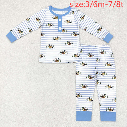 rts no moq BLP0554 Duck blue striped white long-sleeved long pants pajama set