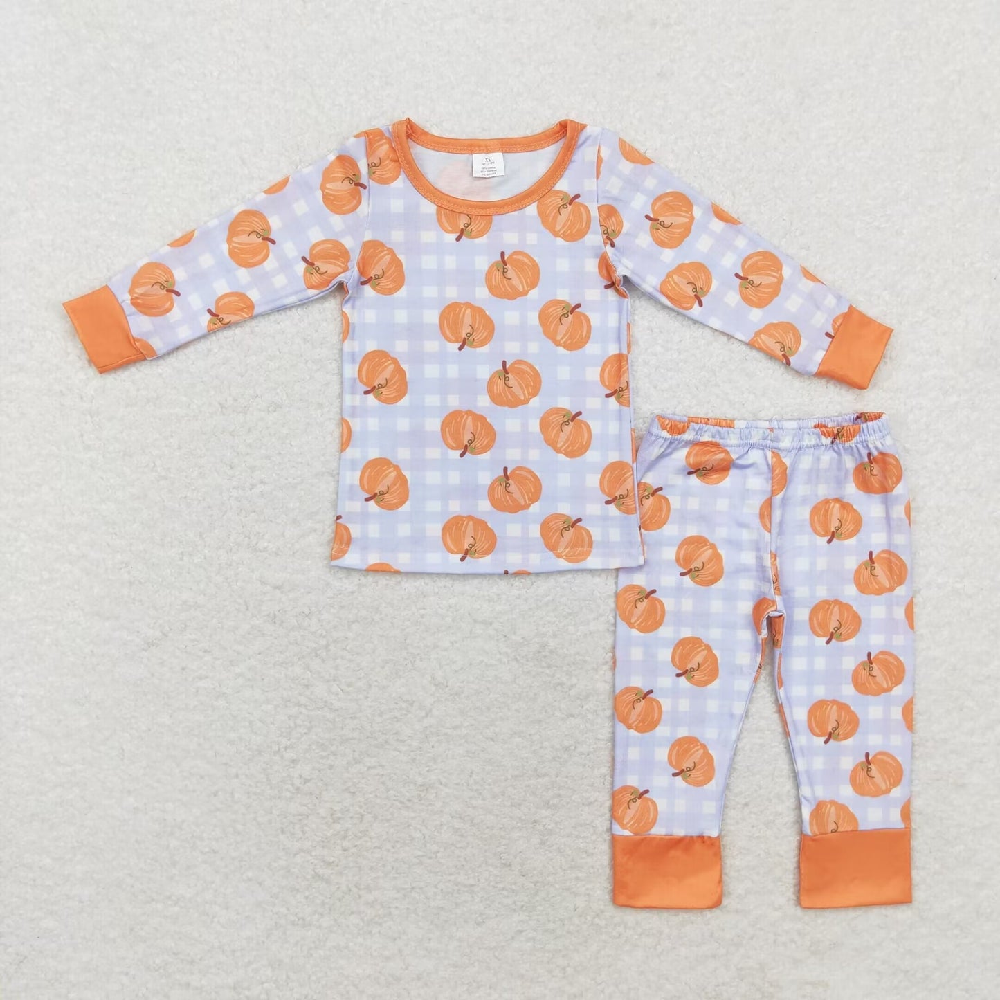 bamboo rts no moq BLP0584 Modal Pumpkin Blue Plaid Long Sleeve Pants Pajama Set