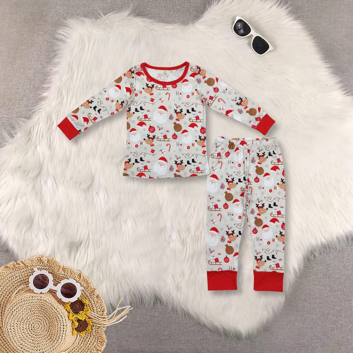 RTS NO MOQ Sibling Baby boys clothes modal Chrsitmas Long Sleeve Pants pajamas Sets