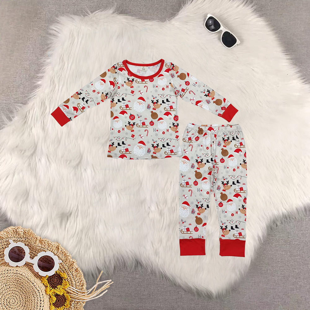 RTS NO MOQ Sibling Baby Girls boys modal Christmas Santa Claus Long Sleeve Pants Set