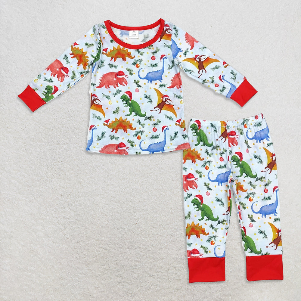 RTS NO MOQ Sibling Baby boy clothes Christmas dinosaur long-sleeved trousers pajamas suits