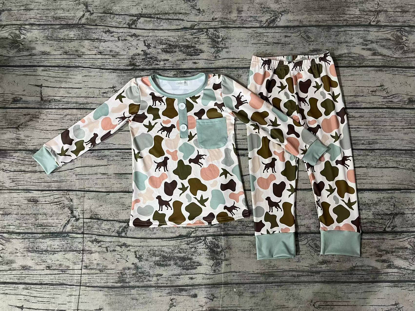 NO MOQ sales BLP0669 baby boys clothes camouflage long sleeve pants sets