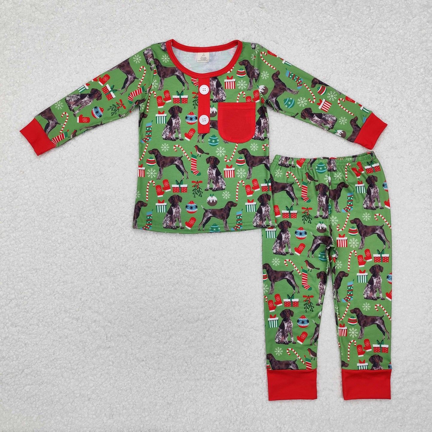 BAMBOO RTS NO MOQ ETA 5/7days BLP0672 Modal Christmas tree gift puppy red pocket green long sleeve long pants pajamas