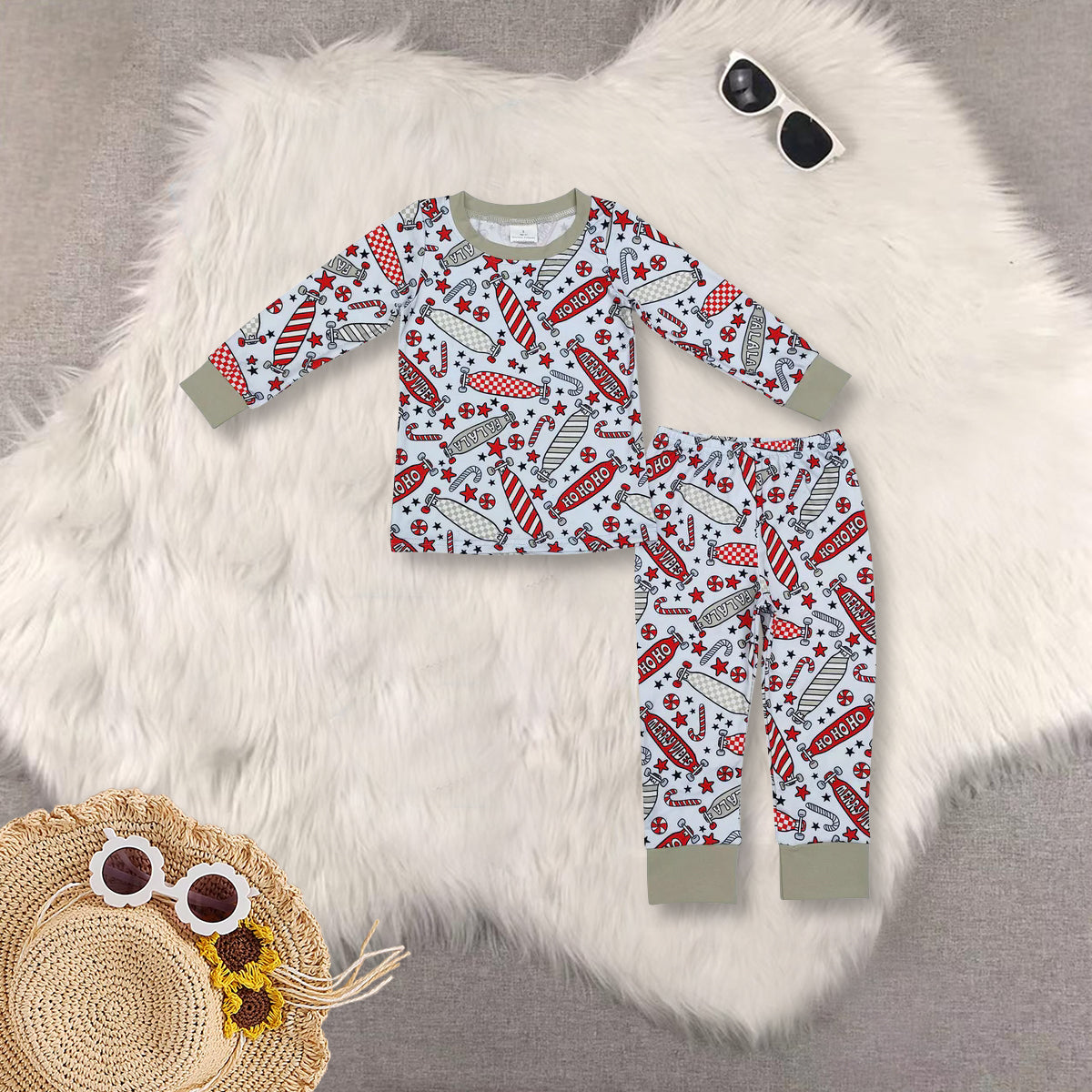 RTS NO MOQ Sibling Baby boys clothes modal Chrsitmas Long Sleeve Pants pajamas Sets