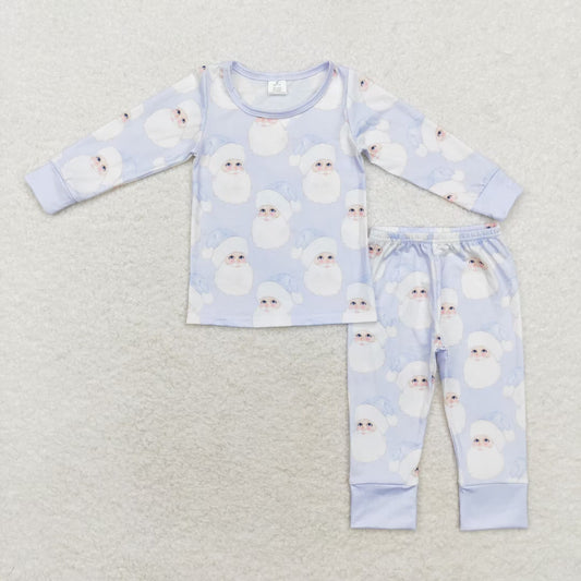 bamboo rts no moq BLP0685 Modal Santa Claus light blue long-sleeved and long-pants pajama set