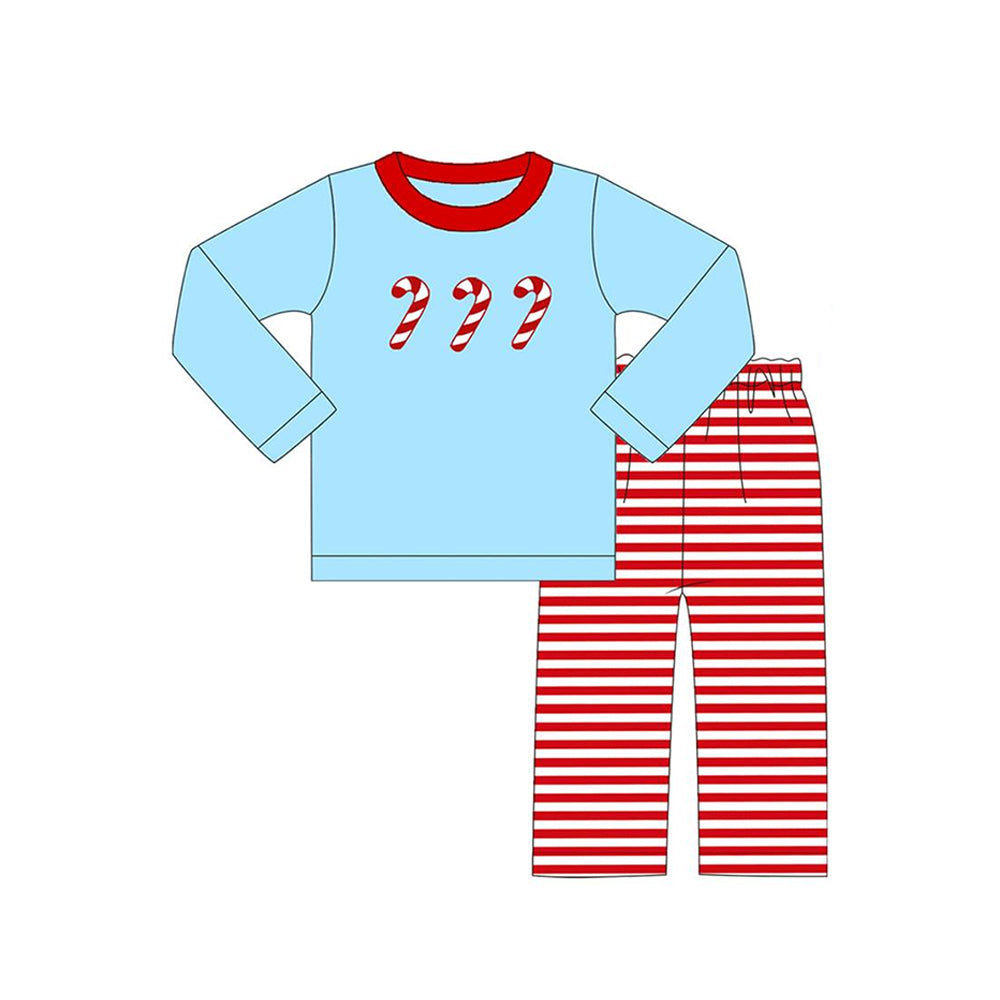 NO MOQ sales BLP0697 baby boys clothes Christmas blue long sleeve pants sets -2024.8.2