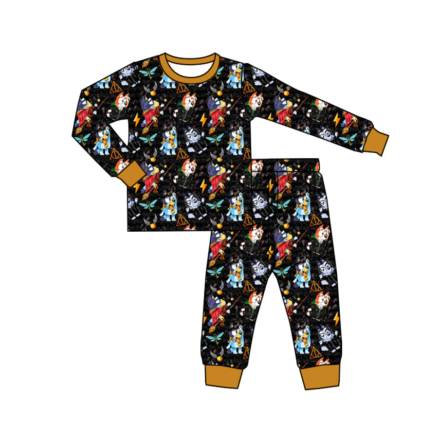 NO MOQ sales BLP0719 pre-order baby boys clothes cartoon dog black long sleeve pants sets -2024.8.6