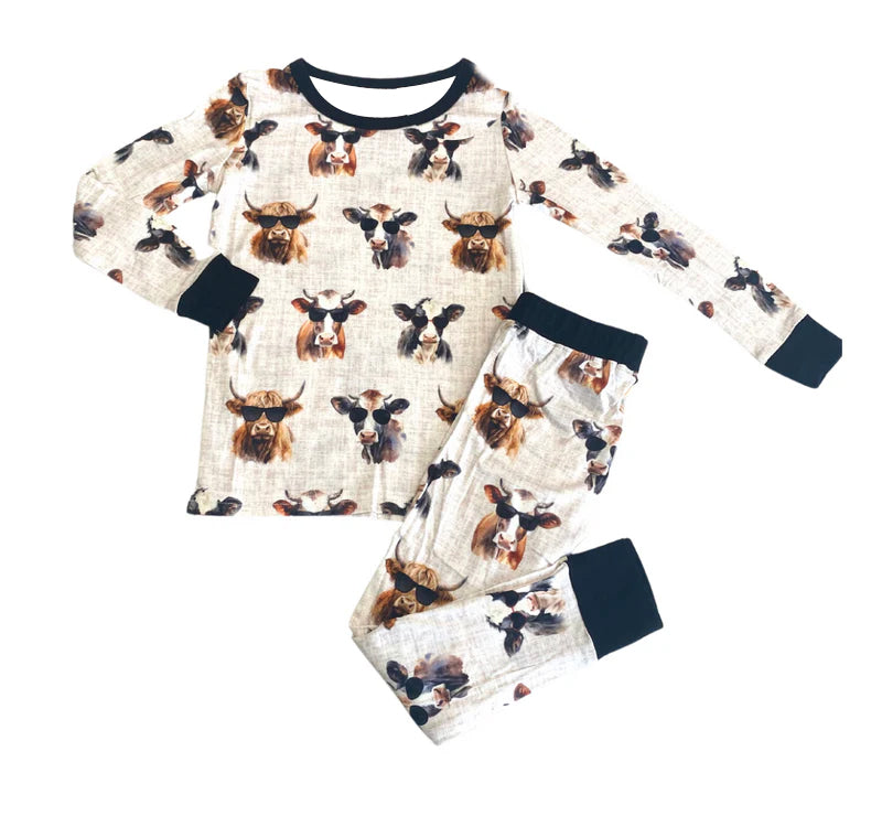 NO MOQ sales BLP0724 pre-order baby boys clothes cow head long sleeve pants sets -2024.8.6