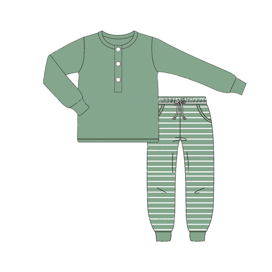 NO MOQ sales BLP0737 pre-order baby boys clothes green long sleeve pants sets -2024.8.9