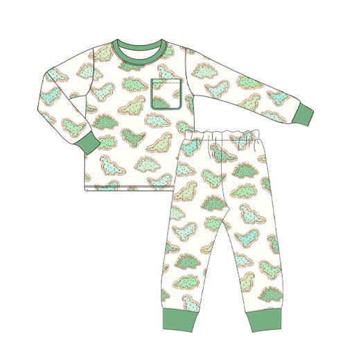 NO MOQ sales BLP0755 pre-order baby boys clothes dinosaur green long sleeve pants sets -2024.8.12