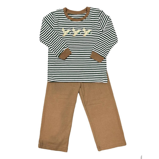 NO MOQ sales BLP0759 pre-order baby boys clothes ducks stirped long sleeve brown pants sets -2024.8.13