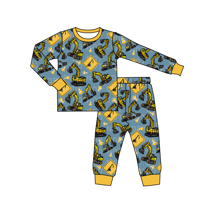 NO MOQ sales BLP0802 pre-order baby boys clothes excavator long Sleeve pants Suit -2024.8.2