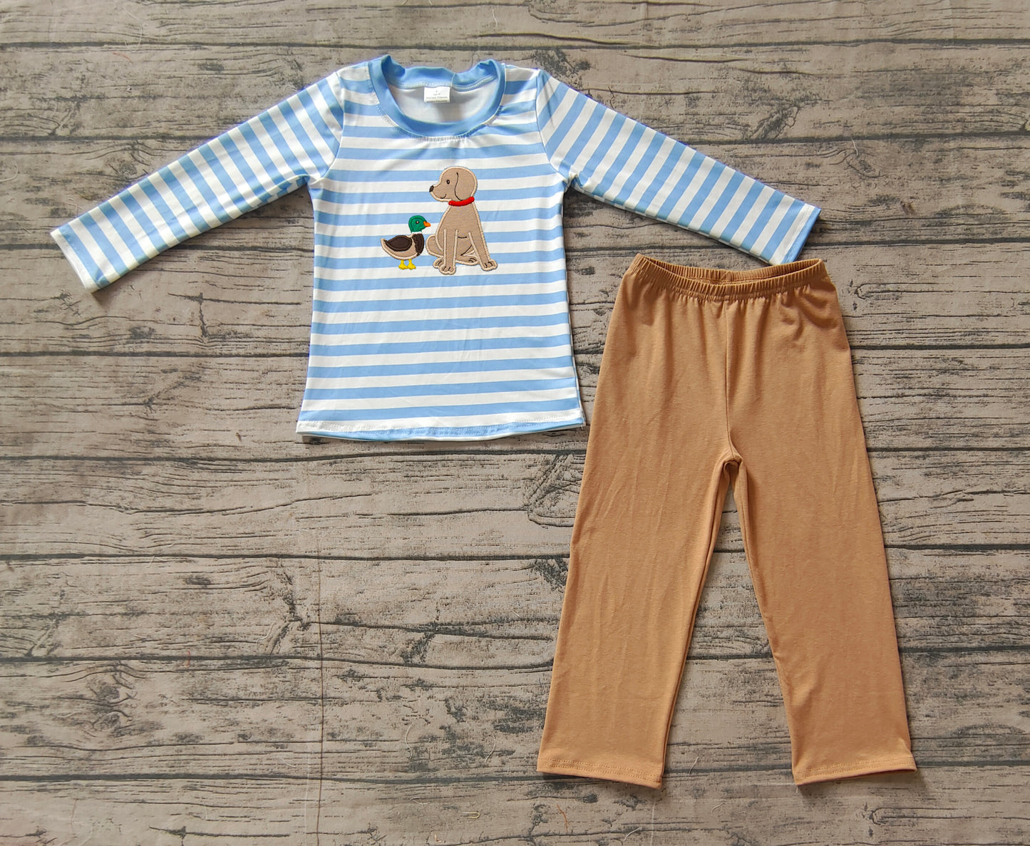 NO MOQ sales BLP0805 pre-order baby boys clothes embroidery blue puppy long Sleeve khaki pants Suit