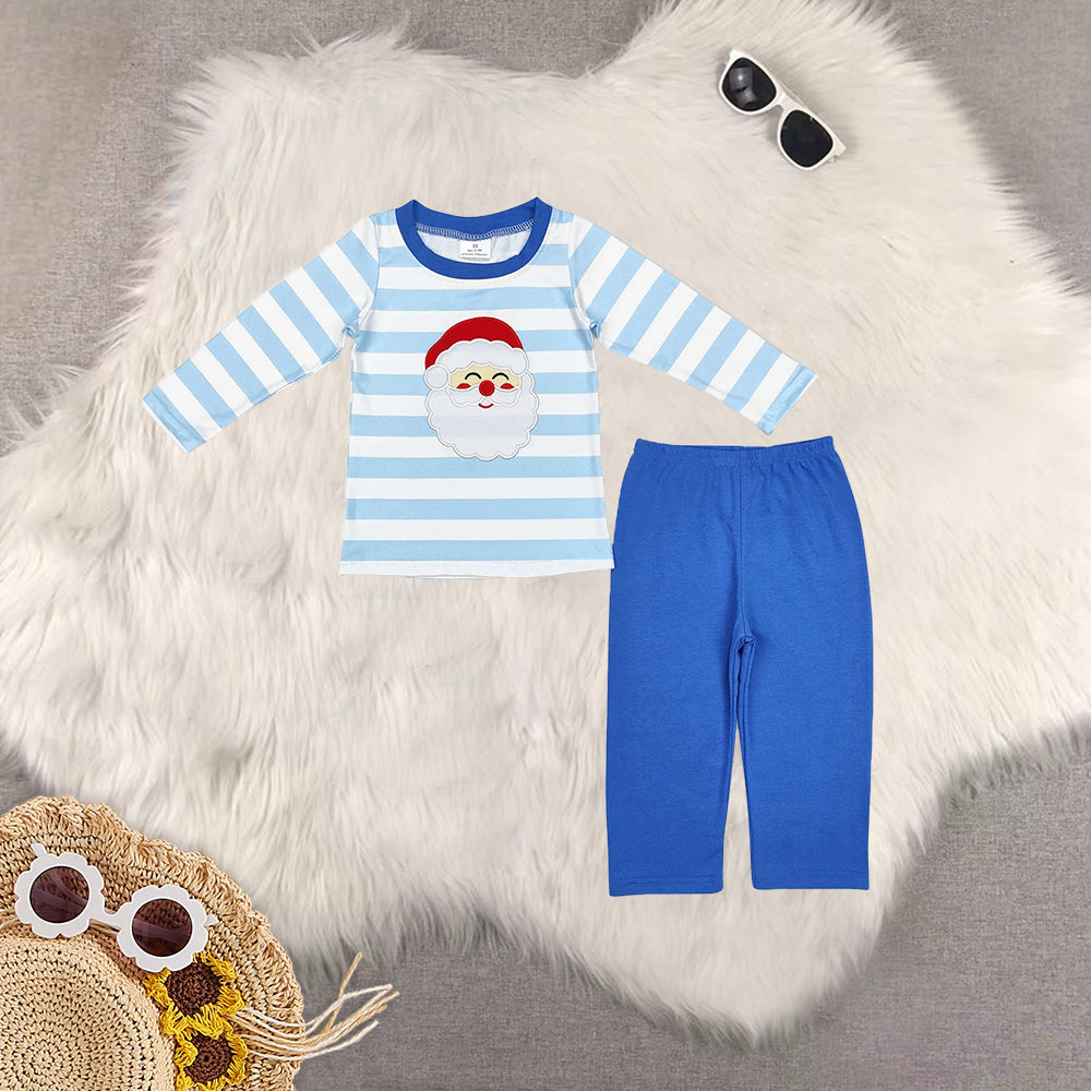 RTS NO MOQ Sibling Baby boys girls Christmas embroidery santa claus long-sleeved trousers suit & romper