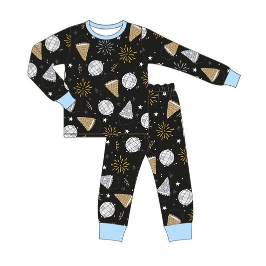 NO MOQ sales BLP0812 pre-order baby boys clothes happy new year black and blue long Sleeve pants Suit -2024.8.3