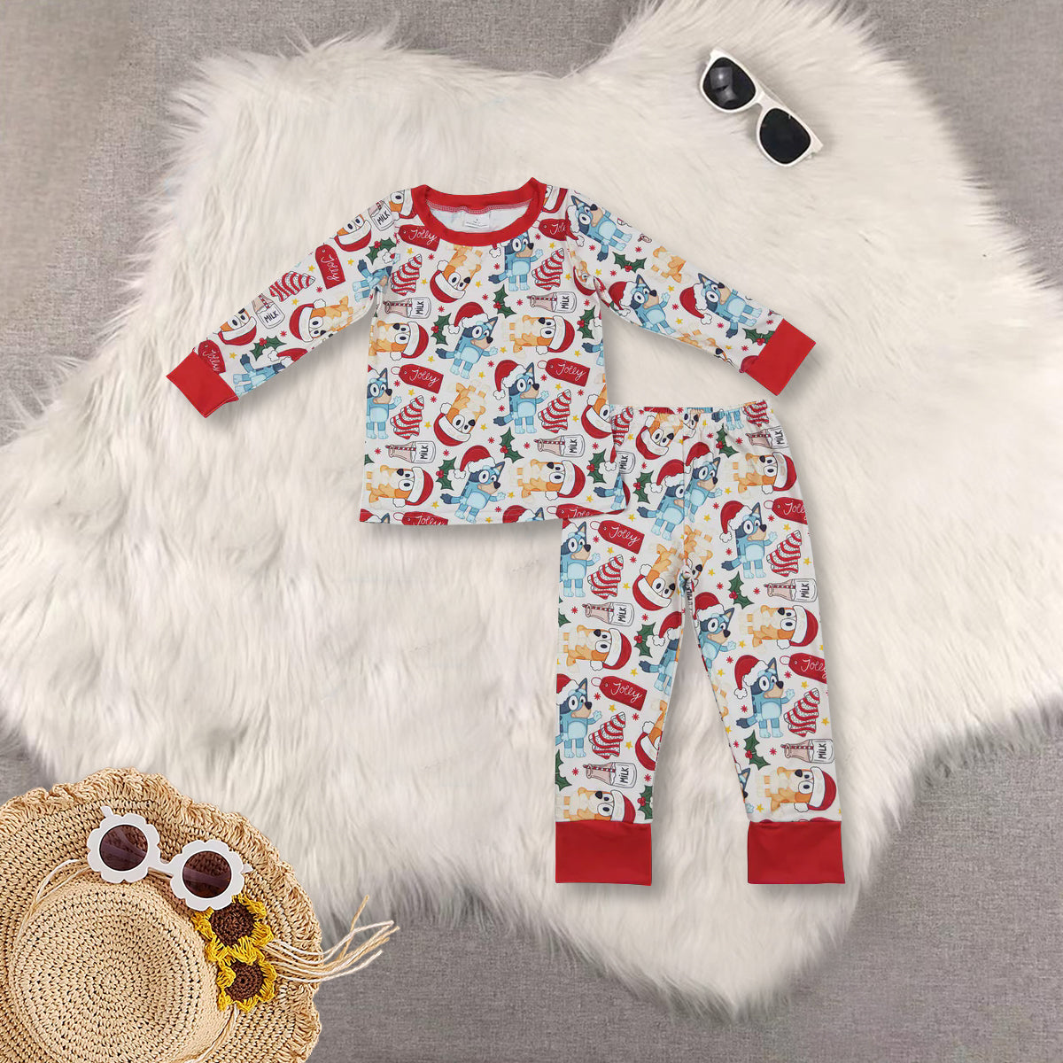RTS NO MOQ Sibling Baby boys clothes modal Chrsitmas Long Sleeve Pants pajamas Sets