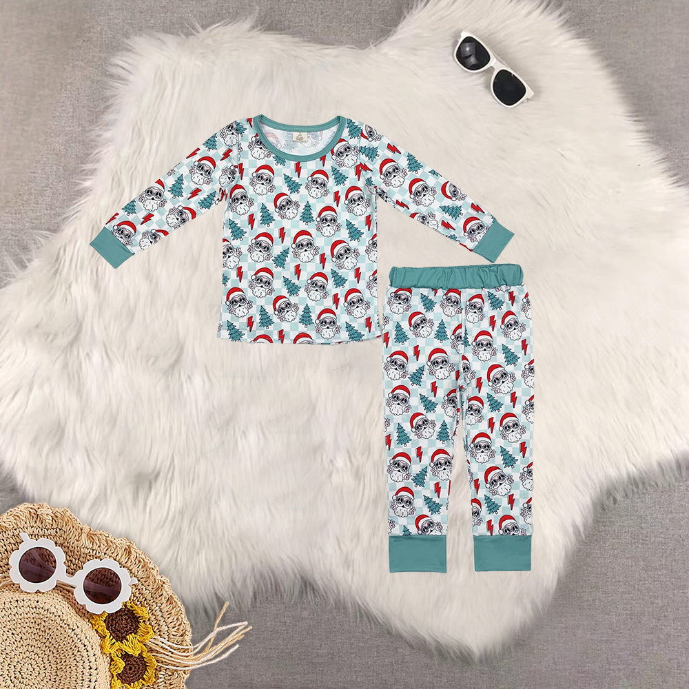 RTS NO MOQ Sibling Baby Girls boys modal Christmas trees Long Sleeve Pants Set