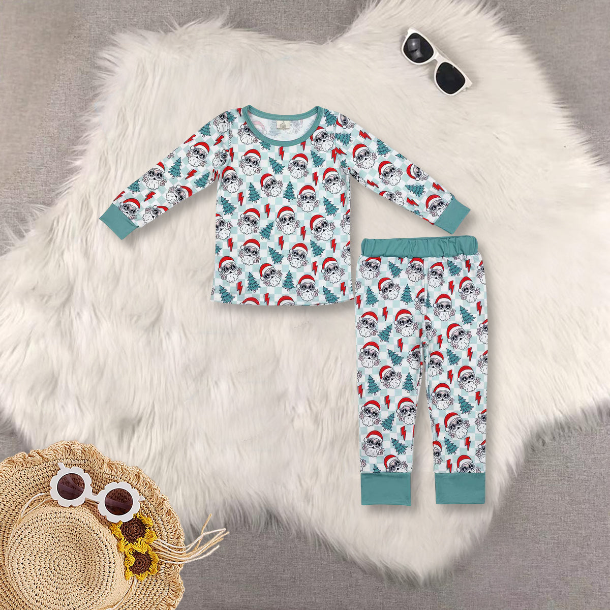 RTS NO MOQ Sibling Baby boys clothes modal Chrsitmas Long Sleeve Pants pajamas Sets