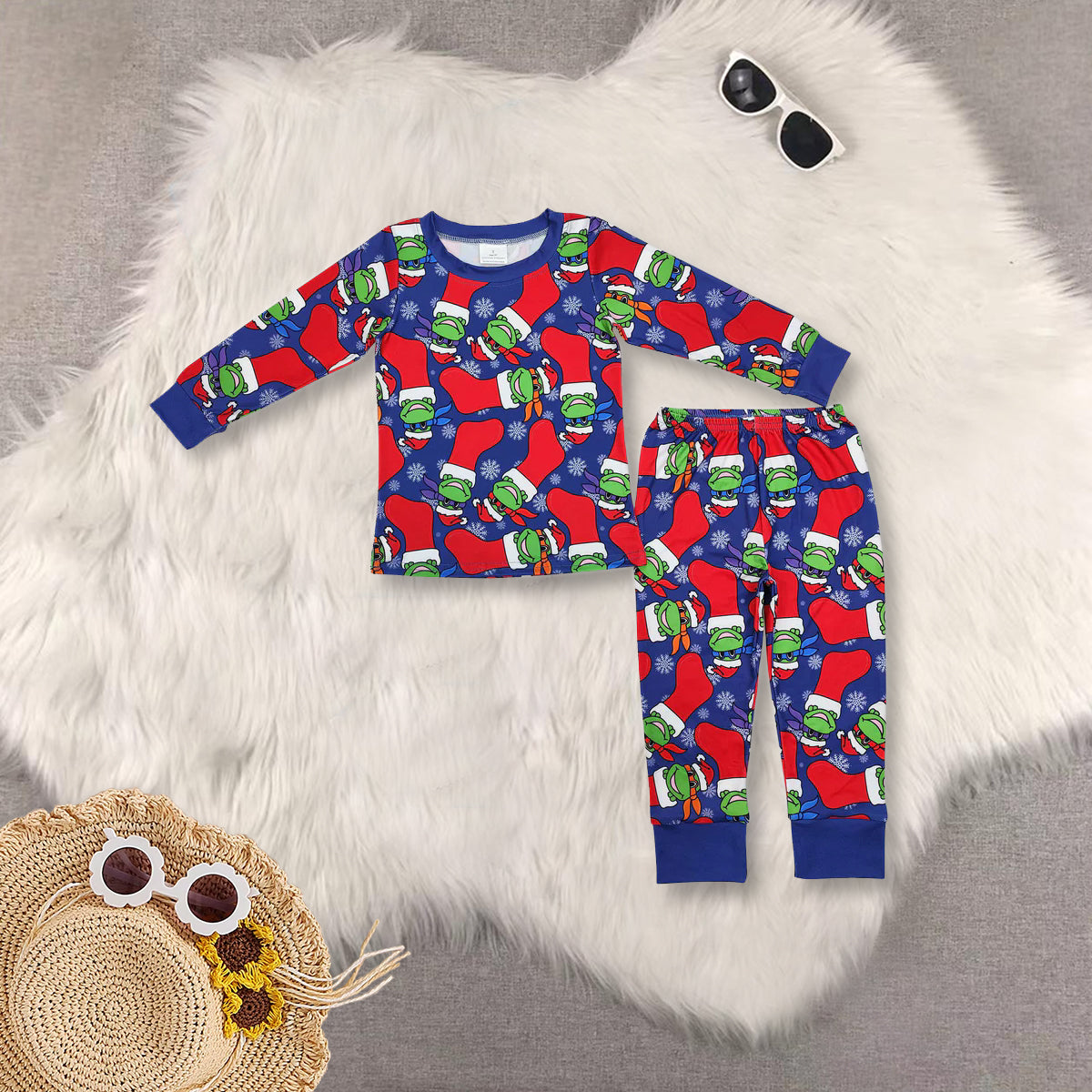 RTS NO MOQ Sibling Baby boys clothes modal Chrsitmas Long Sleeve Pants pajamas Sets