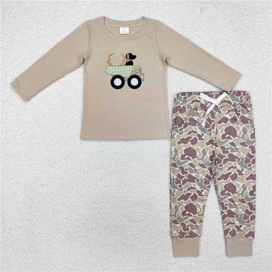 RTS NO MOQ（In Stock) BLP0886 baby boy clothes Embroidered Camouflage Long Sleeve Pants Set