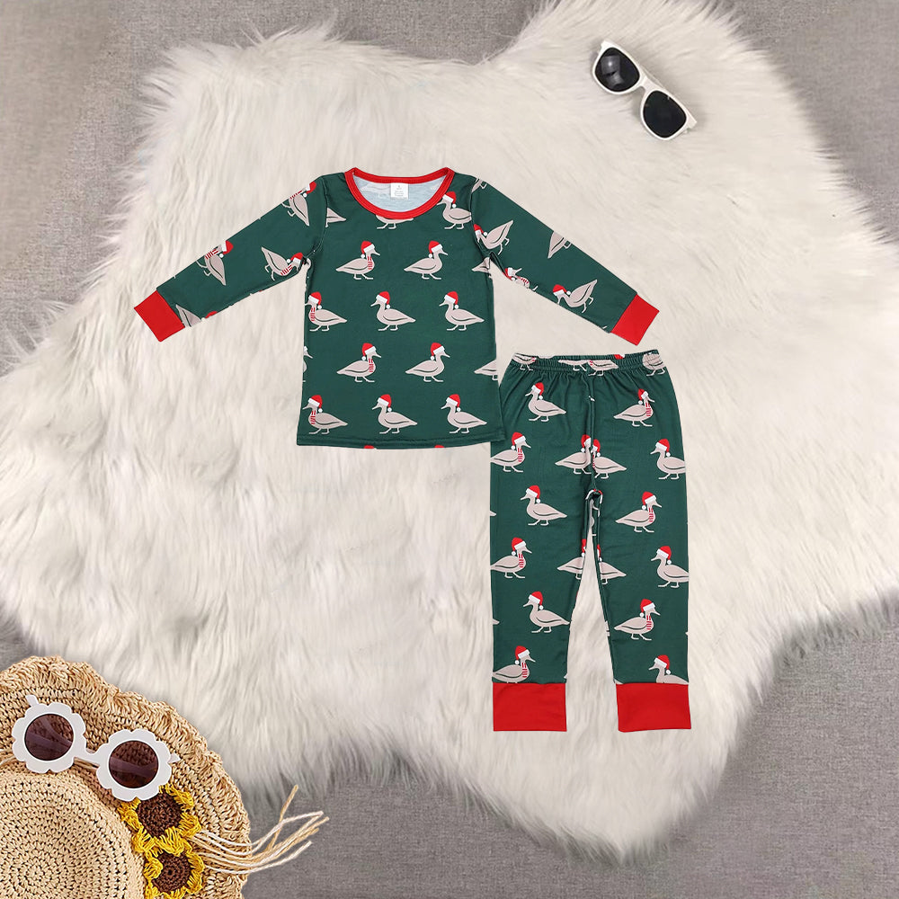 RTS NO MOQ Sibling Baby girls modal Christmas duck long-sleeved trousers suit & romper