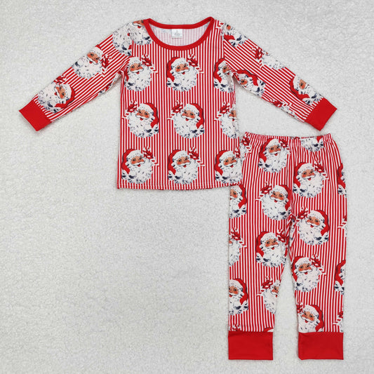 BAMBOO RTS NO MOQ ETA 5/7days arrived BLP0917 Modal Santa Claus red striped long-sleeved trousers pajamas set