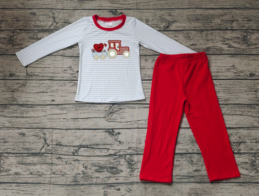 NO MOQ sales BLP0932 pre-order baby boys clothes embroidery white long Sleeve red pants Suit