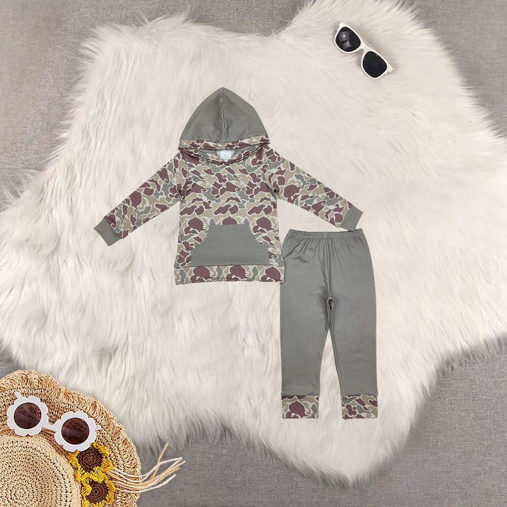 RTS NO MOQ Sibling Baby Boys clothes Camo Hooded Top Pants Clothes Sets