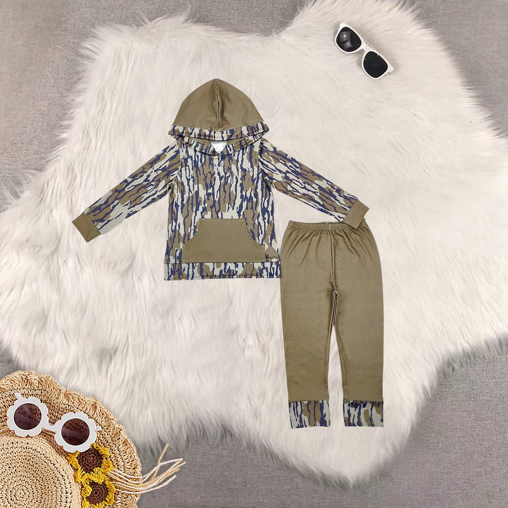 RTS NO MOQ Sibling Baby Boys clothes Camo Hooded Top Pants Clothes Sets