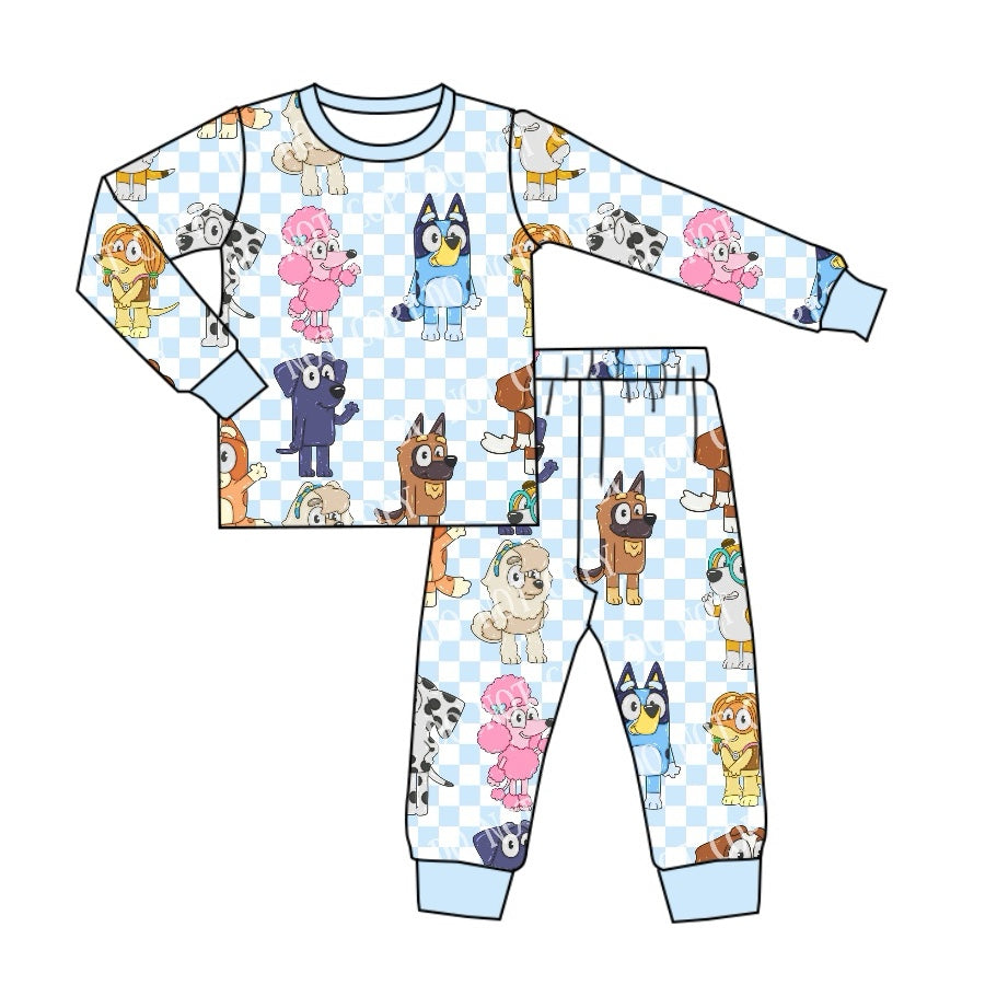 NO MOQ sales BLP1020 pre-order baby boys clothes cartoon dog blue long Sleeve pants Suit -2024.10.8