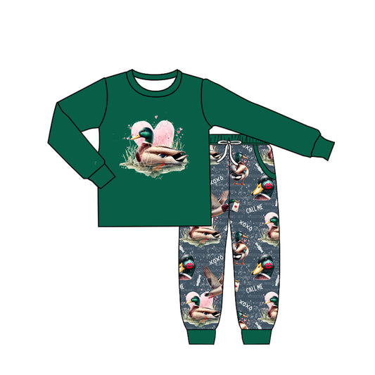 NO MOQ sales BLP1037 pre-order baby boys clothes duck green long Sleeve pants Suit -2024.10.15