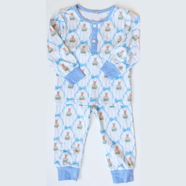 NO MOQ sales BLP1055 pre-order baby boy clothes easter blue long Sleeve pants Suit -2024.11.19