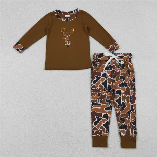 RTS NO MOQ（In Stock) BLP1078 baby boy clothes Embroidered Camouflage Long Sleeve Pants Set