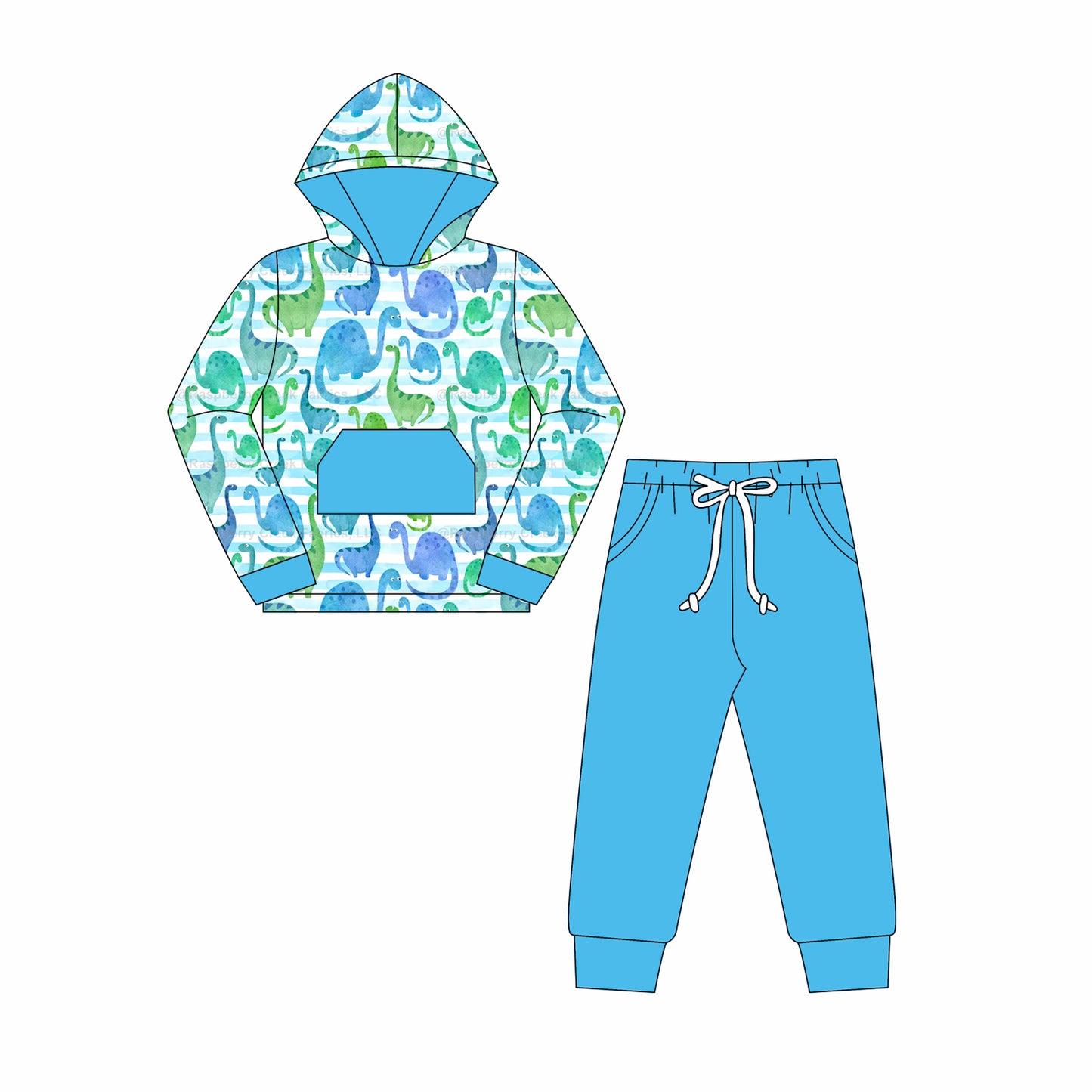 NO MOQ sales BLP1092 Pre-order baby boys clothes dinosaur blue hooded long sleeve pants sets-2025.6.5