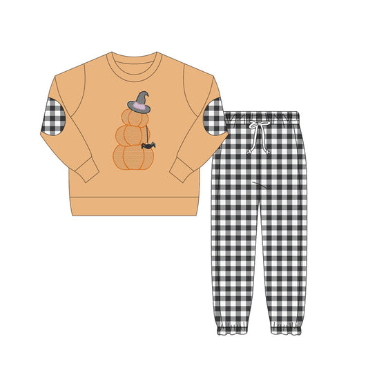 NO MOQ sales BLP1097 Pre-order baby boys clothes pumpkin long sleeve pants sets-2025.6.6