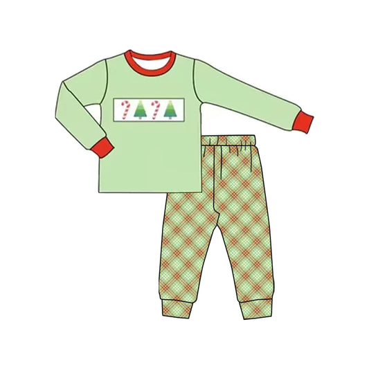 NO MOQ sales BLP1111 Pre-order baby boys clothes Christmas green long sleeve pants sets-2025.6.10