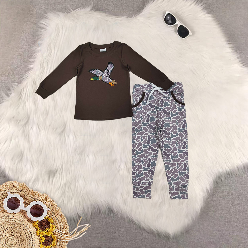 RTS Sibling Baby Boys clothes embroidery Camo Duck Sibling Brother Clothes Sets and pant sets and rompers