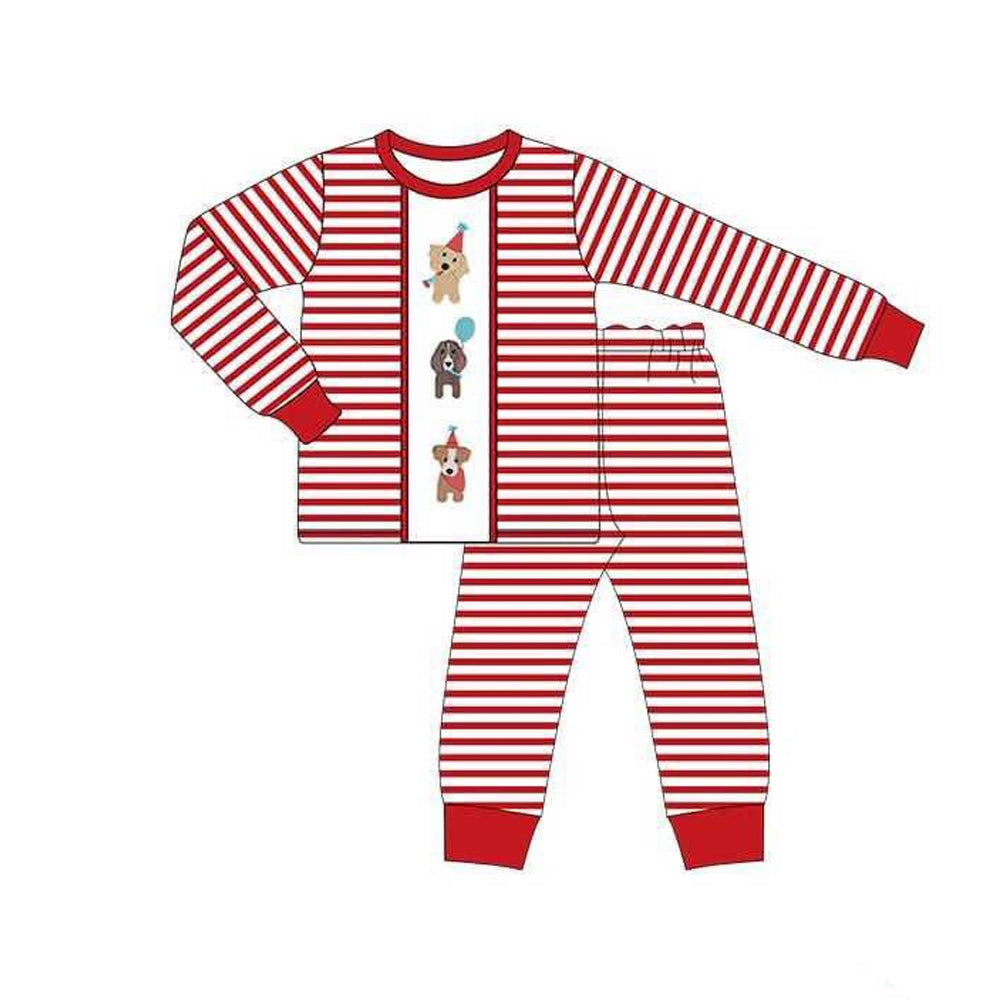 NO MOQ sales BLP1125 Pre-order baby boys clothes Christmas puppy long sleeve pants sets-2025.6.12
