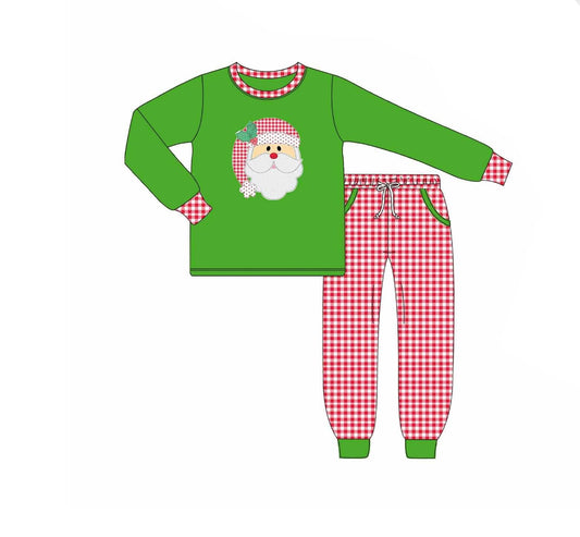 NO MOQ sales BLP1127 Pre-order baby boys clothes Christmas green long sleeve pants sets-2025.6.12