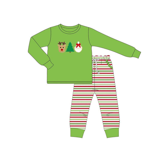 NO MOQ sales BLP1128 Pre-order baby boys clothes Christmas green long sleeve pants sets-2025.6.12