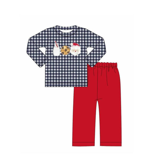 NO MOQ sales BLP1131 Pre-order baby boys clothes Christmas biscuit milk long sleeve pants sets-2025.6.12