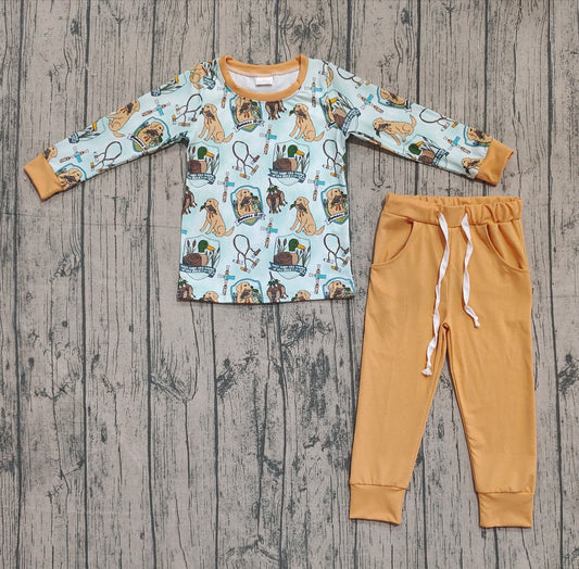 (Pre Order) No moq BLP1177 Pre-order baby boy clothes duck puppy long sleeve pants sets-2025.9.7